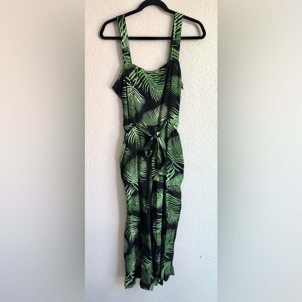 70s Millie Palm Batik Cropped Jumpsuit in Black and Green size 8 tropical - Picture 4 of 9